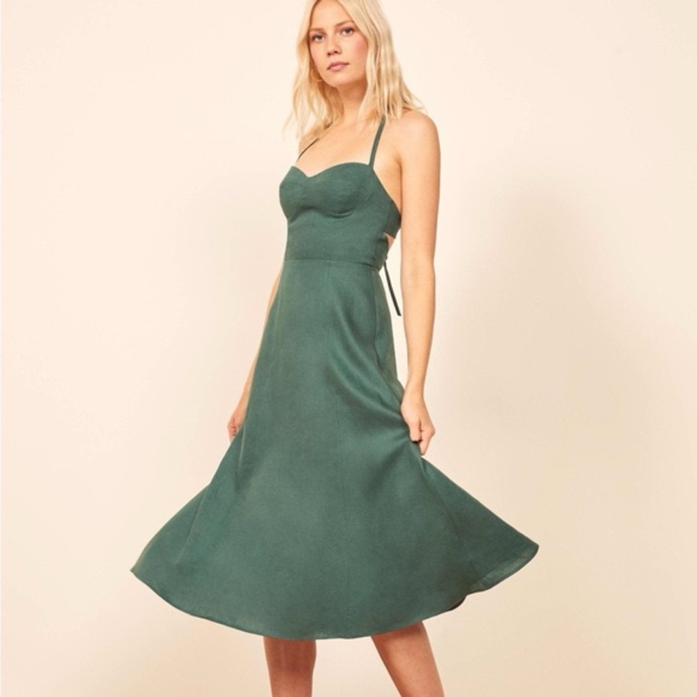 Reformation Jana Linen Dress Emerald NWT